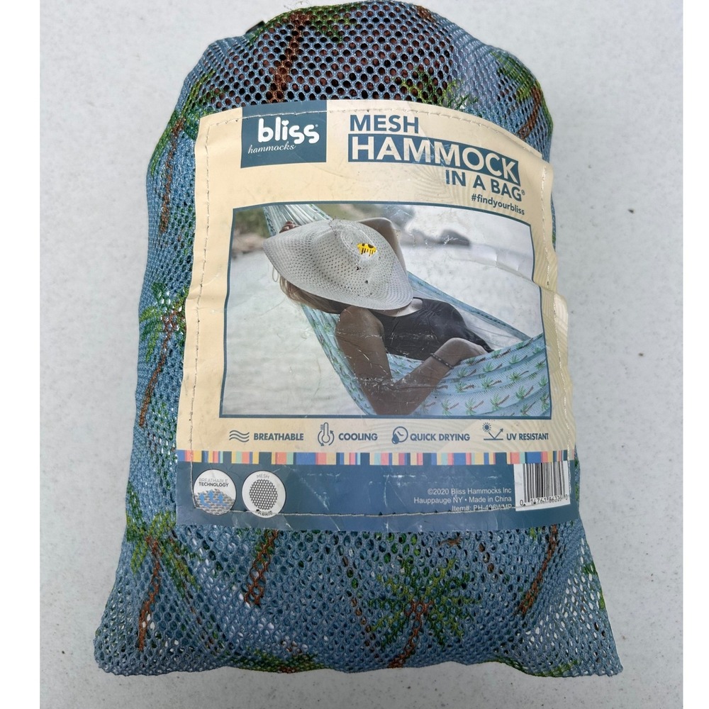 NEW Bliss Hammocks Mesh Hammock in a Bag Palm Tree Blue PH-126AMP 375lb Capacity